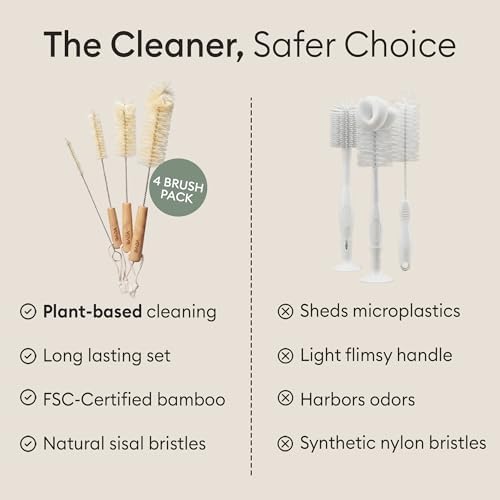 Vove Bottle Brush Set, 4 Natural Sisal Brushes with Bamboo Handles - Image 5