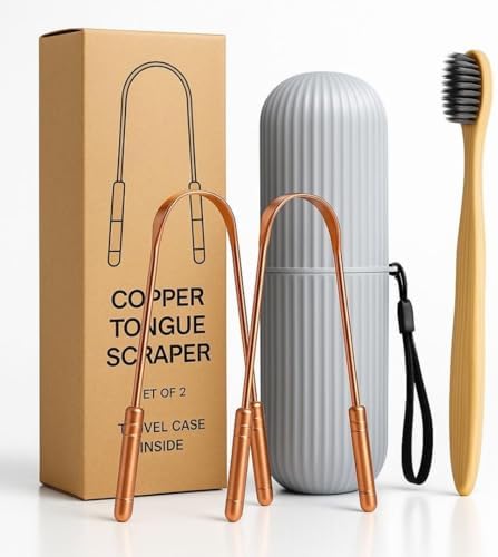 Tongue Scraper Set(2 Pack)–Pure Copper Cleaner Kit with Bamboo Toothbrush with Charcoal Bristles &Travel Case–Daily Oral Hygiene Tool for Men&Women,Reduce Bad Breath,Tongue Scrubber - Image 7