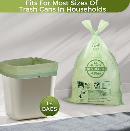 1.6 Gallon Compostable Trash Bags Drawstring, Heavy Duty Extra Thick 0.6 Mil, 6.06 Liter, 50 Bags, Small Kitchen Food Scrap Waste Bag, Unscented Pet Waste Bags, US BPI and OK Compost Home Certified - Image 3