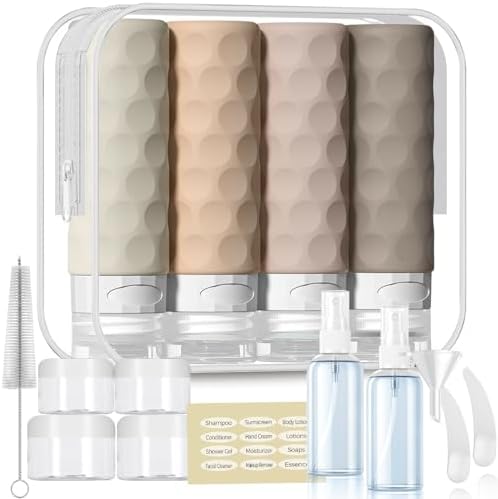 Silevoler 16pack Travel Bottles for Toiletries, TSA Approved Travel Size Containers Set, Leak Proof Refillable Liquid & Creams Toiletries Accessories Kit W/Toiletry Bag (Cream) by Silevoler