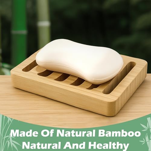 6 Pack Bamboo Soap Dish, Bar Soap Holder Self Draining Soap Dish Natural Bamboo Soap Holder Waterproof Anti-Slip Wooden Soap Dishes for Bar Soap Saver Tray for Shower Bathroom Kitchen Sink Bathtub - Image 2