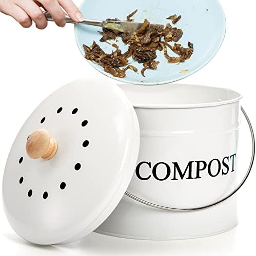 AVLA Compost Bin Kitchen Countertop, 1 Gallon Composter Pail, Food Waste Composting Bucket, Odorless Trash Keeper Container, White Scraps Caddy with Charcoal Filter, Carrying Handle, Lid - Image 4