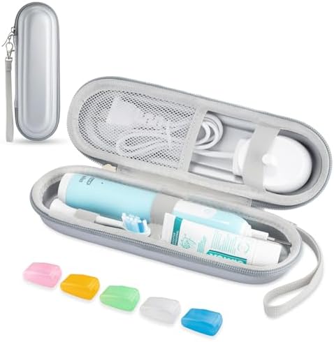 Toothbrush Travel Case for Oral B/Oral-B Pro 1000 1500 5000 7000 & Philips Sonicare 4100 1100 5300 5100 6100/iO Electric Toothbrush, Hard Protective Storage Bag (Silver case&toothbrush cap) by TYSORETY