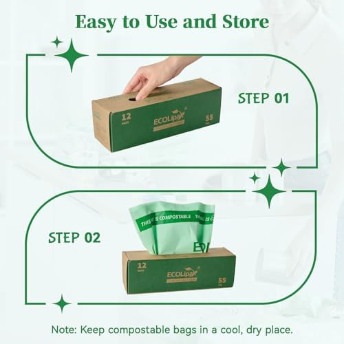 ECOLipak 55 Gallon 12 Count Large Compostable Trash Garbage Bags for Lawn - Image 6