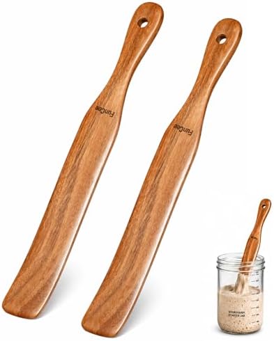 2 Pack Wooden Spurtle for Sourdough Starter, Mixing, Reaching Bottom of Jar, Dough Whisk, Long Handle Jar Spatula, Spurtles Kitchen Tools Teak Wood Kitchen Utensils kit for Baking, Cooking by FunCee