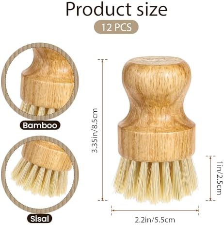 12 Packs Bamboo Dish Scrub Brush Wooden Washing Scrubbers with Sisal Bristles Kitchen Palm Pot Brush Round Mini Dish Brushes for Household Iron Pot Pan Sink Sink Vegetables Cleaning - Image 2