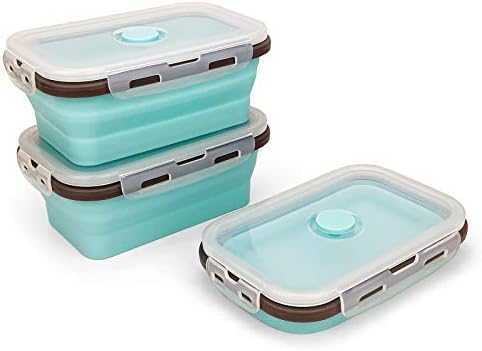 CARTINTS Set of 3 Collapsible Food Storage Containers with Lids, Collapsible Silicone Bowls, Silicone Lunch Containers, For Meal Prep, Camping, Travel, Microwave and Freezer Safe,500ml,Blue - Image 3