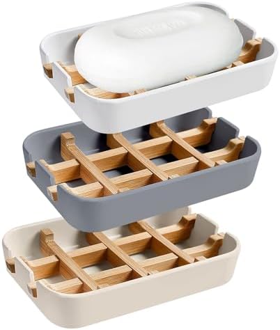 Aoheuo Modern Bamboo Fiber soap Holder and soap Dish Combination (Removable),5.12 Long by 3 Wide, 0.98 inches high, Used in Kitchens, bathrooms, and bar Sinks (White,Gray,Off White) by Aoheuo