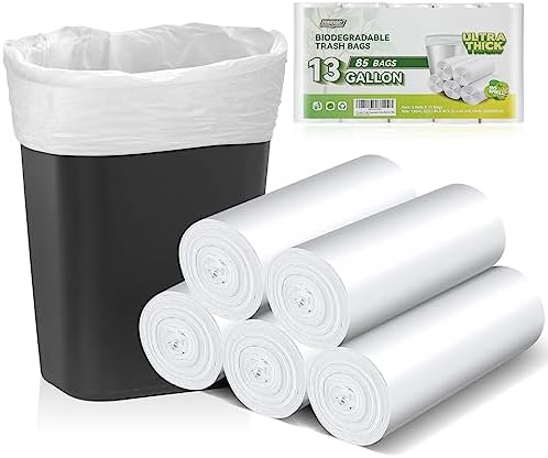 Inwaysin Ultra Thick & Strong Biodegradable Trash Bags - 85 Counts, 13 Gallon - Unscented, Easy Tear for Kitchen, Bedroom, Office by Inwaysin