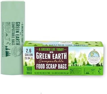 Green Earth Compostable Small Kitchen Food Scrap Trash Bags, Compost Bin Compatible, 2.6 Gallon, 10 Liter, 300-Count, Extra Thick 0.71 Mil, ASTM D6400, BPI (US) & OK Compost Home (EU) Certified by GreenEarthCompostable