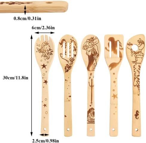 The Little Mermaid Organic Bamboo Spoons for Cooking Personalized Cartton Pattern Kitchen Burned Utensils Spatula Household Items Non-stick Kitchen Cookware Ideal Housewarming Present for Family - Image 2