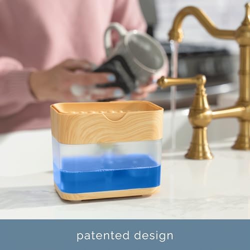 S&T INC. Dish Soap Dispenser and Sponge Holder, Plastic Bamboo - Image 5