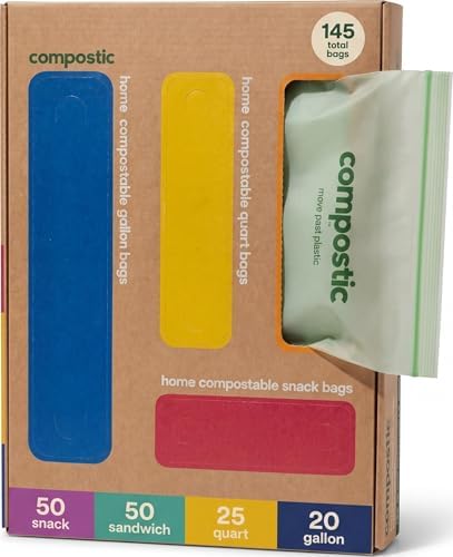 Compostic Compostable Sandwich, Snack, Gallon, Quart Bags Variety, 145 Ct by COMPOSTIC