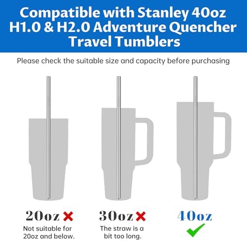 Tomorotec 8PCS Stainless Steel Straws Fit for 40oz Stanley Tumblers, Silver - Image 2