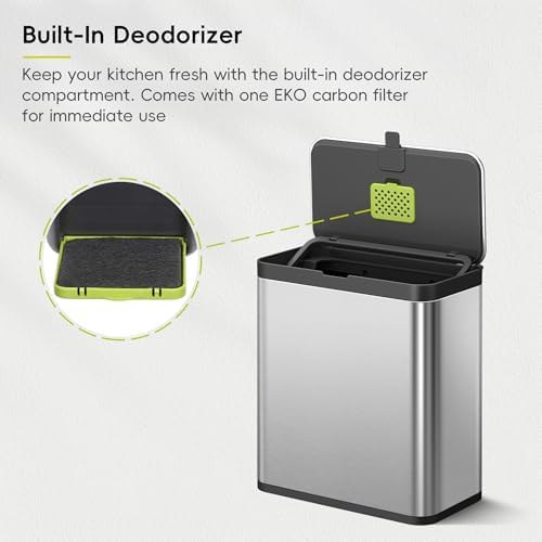 EKO Kitchen Compost Bin, 7L / 1.85 Gal Stainless Steel with Removable Inner Bucket and Deodorizer Compartment, 2-in-1 Countertop Compost Bin with Lid, Food Waste Caddy for Kitchen (MMT & Black Finish) - Image 3