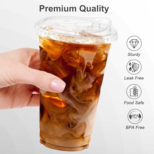 Dealusy 100 Pack - 20 oz Clear Plastic Cups with Sip Lids - Image 7