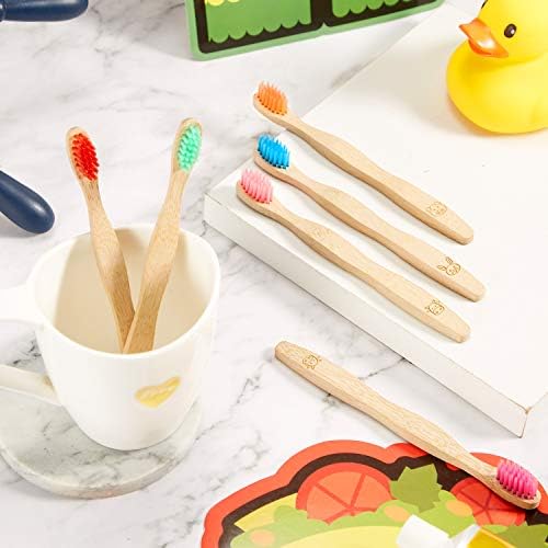 Boao 16 Pcs Kids Bamboo Toothbrush Soft Bristle Natural Toothbrush Wooden for Kids with Colorful Bristles and Ergonomic Animal Designs Handles - Image 4