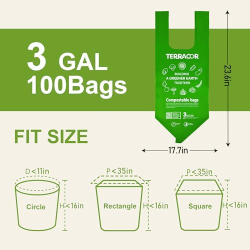 Compost Bags, Handle Tie Food Scrap Bags 3 Gallon,100 Count,Certified by BPI and ASTM D6400, Kitchen Compost Bin Compatible - Image 3