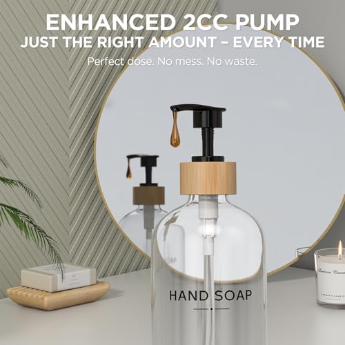 Hand and Dish Soap Dispenser Set,16oz Glass Bottles with Bamboo Pumps & Tray,Countertop Soap Dispensers for Kitchen,Luxury, Minimalist & Farmhouse Decor - Image 5