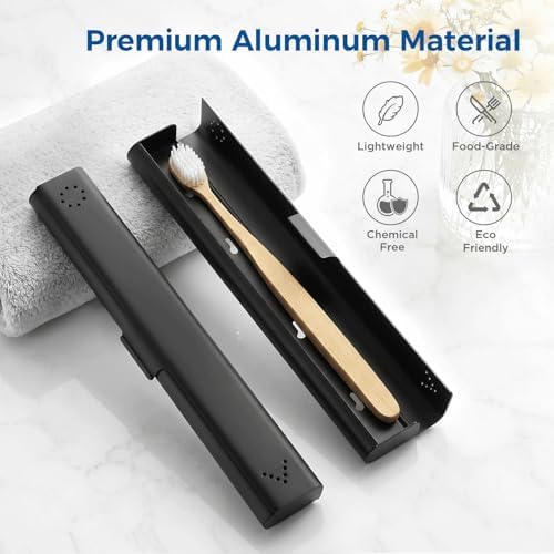Toothbrush Travel Case Aluminum, Portable Toothbrush Holders Travel, Manual Toothbrush Case Container for Traveling, Bathroom, Camping, Business Trip-1Pack Black - Image 2