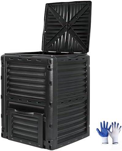 SUPER DEAL 80 Gallon Compost Bin, Outdoor 300 L Garden Composter, Large Capacity BPA Free Material for Fast Creation of Fertile Soil, Easy to Assemble, Black (Black, 80 Gallon) by Superdeal