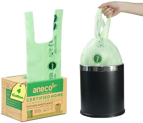 ANECO 4 Gallon Compostable Food Waste Bags with Handles, 30 Count by ANECOCOMPOSTABLE