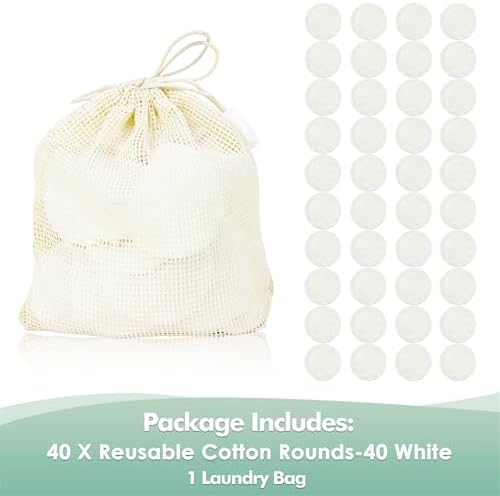 wegreeco 40 Pack Reusable Makeup Remover Pads, Washable Reusable Cotton Rounds Pads for Face, Makeup Remover Cloths for All Skin - (White) - Image 2