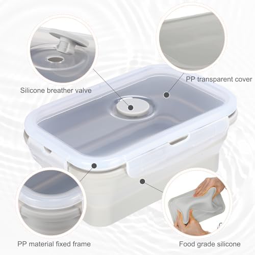 Hushee 24 Pcs Silicone Collapsible Food Storage Containers 17 oz Collapsible Snack Containers with Lid Vent Airtight Meal Prep Bento Lunch Box, Microwave Dishwasher Safe(Gray) - Image 4