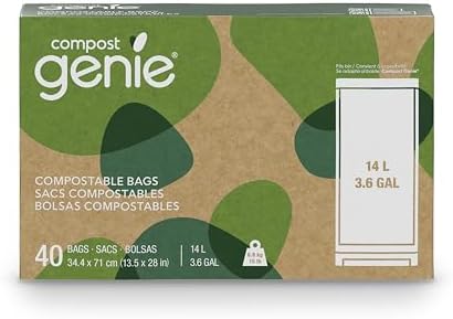 Compost Genie 3.6 Gallon Compostable Bags, 40 Count, Sturdy for Food Waste, Compatible with Kitchen Compost Genie Bins, ASTM D6400 Certified by CompostGenie