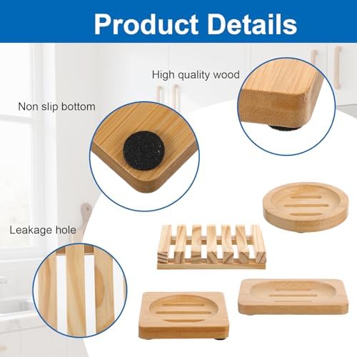 12 Pcs Bamboo Soap Dishes, Natural Wooden Soap Holders, Self-Draining Trays - Image 3
