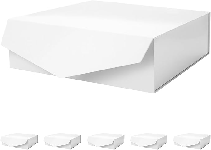 PACKHOME 6 Large Gift Boxes with Lids 13.5x9x4.1 Inches, Sturdy Collapsible Gift Boxes with Magnetic Closure (Glossy White)