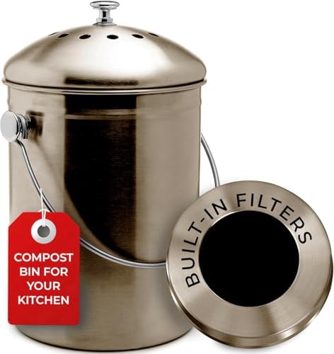 EPICA Countertop Compost Bin Kitchen | 1.3 Gallon | Odorless Composting Bin with Carbon Filters | Indoor Compost Bin with Lid | Stainless Steel Kitchen Composter for Food Scraps & Waste Recycling by Epica