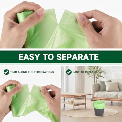 Biodegradable Small Trash Bags 4 Gallon, 105 Counts Unscented Bathroom Trash Bags, Easy Tearing Small Garbage Bags for Bathroom Bedroom Office, Green - Image 4