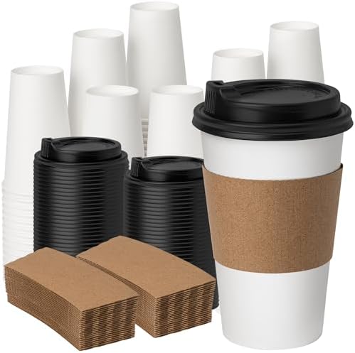 YEEHAW 16 oz 100 Pack Disposable Coffee Cups with Lids & Sleeves by YEEHAW