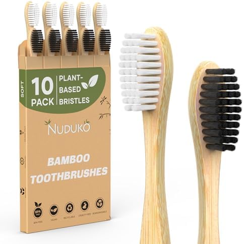 Bamboo Toothbrushes 10 Pack, BPA Free Plant Based Soft Bristle Toothbrush by NUDUKO-Eco-FriendlyGreenProducts