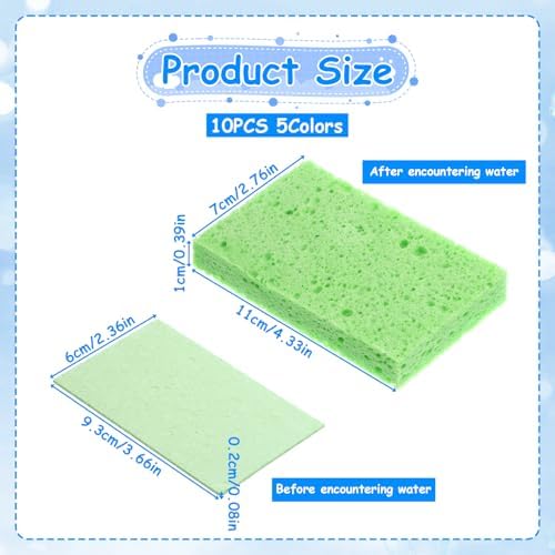 10 Pcs Cellulose Kitchen Sponges, Natural Compressed Sponges Reusable Non Scratch Sponge for Kitchen Dish Washing Bathroom Cars Cut-Outs DIY Scrub Sponge for Cleaning - Image 2