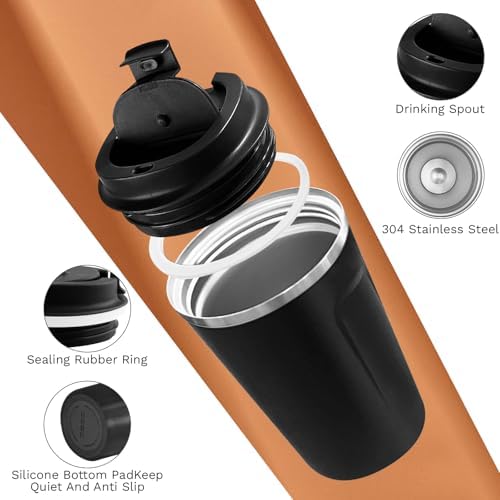 SPLMIFA Travel coffee mugs leak-proof, reusable coffee cups with lids, stainless steel vacuum insulated coffee tumblers, thermal insulation cups for men & women keep drinks hot & cold(2nd-Black, 17OZ) - Image 3