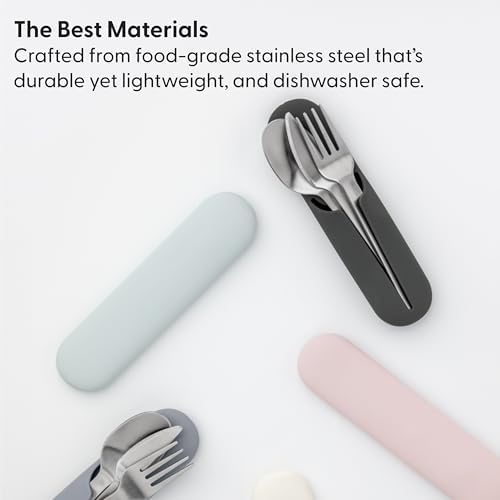 W&P Porter Stainless Steel Utensils with Silicone Carrying Case | Cream | Spoon, Fork & Knife for Meals on the Go | Portable and Compact Set - Image 4