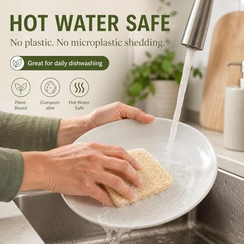 Natural Loofah Dish Sponge, 100 Count Plant-Based Kitchen Cleaning Pads, Biodegradable Compostable Scouring Pads for Dishes, Pots, Pans and Sink, 2.75 x 2.75 Inch - Image 4