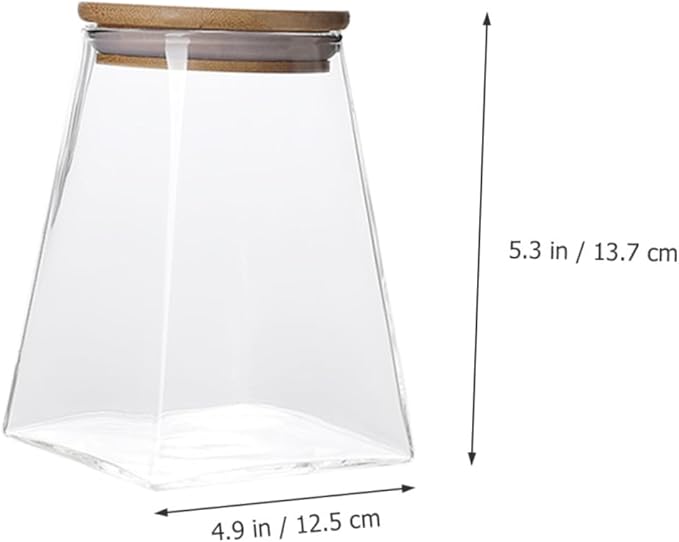 2 Pcs Transparent Glass Storage Jars with Wooden Lids Airtight Tea Canisters Kitchen Containers for Cereals Snacks Pantry Organization and Fresh Food Storage