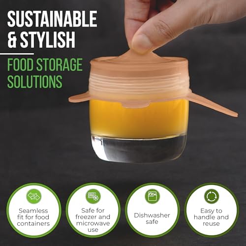 Reusable Silicone Stretch Lids for Food Storage in Fridge - Elastic Heat-Resistant Bowl Covers, Cups, Cans, Jars - Universal Food Grade Lid for Round and Rectangle Containers -7 Pack - Peach Glow - Image 5