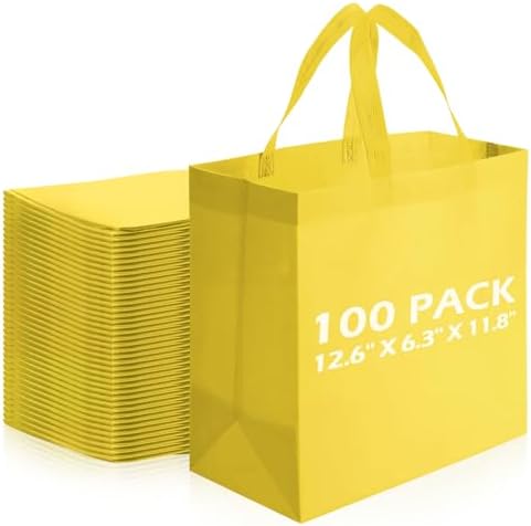Reginary 100 PCS Non Woven Tote Bags Bulk,Yellow by Reginary
