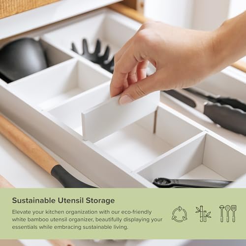 KitchenEdge Utensil & Junk Drawer Organizer, 16-28 in, White Bamboo - Image 4