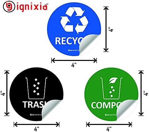 IGNIXIA Trash Recycle Compost Stickers to Organize Trash- Premium Vinyl Sticker for Trash Can, Compost Bin, Recycle Bin- (Pack of 6) for Metal or Plastic Trash Can -Home Bins - Image 2
