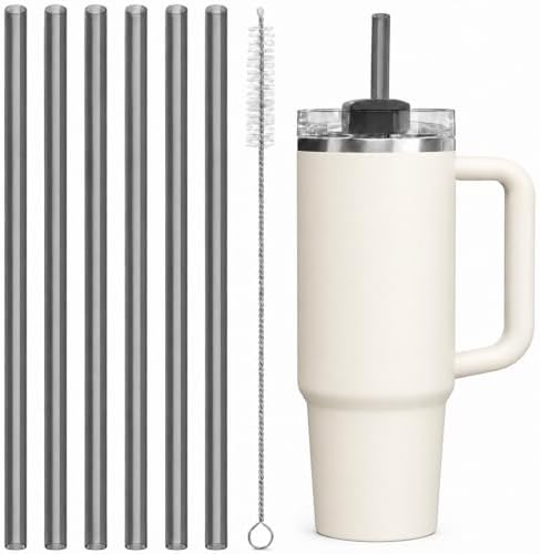 Replacement Straws Compatible with 30 oz Stanley Quencher Tumbler, 10.5 Inch Black Reusable Straws, Drinking Cup Accessories, 6 Pack by Bubrike