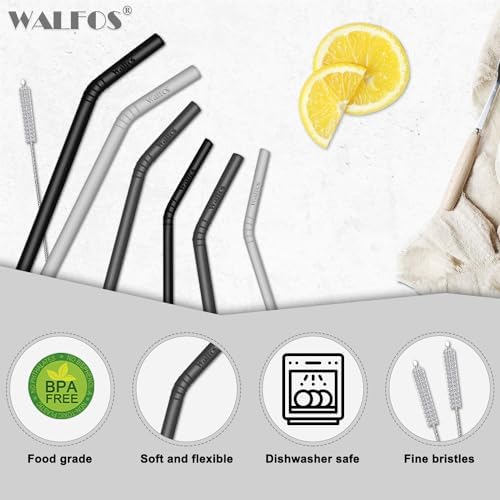 Walfos Silicone Straws - Reusable straws Bendy straws for Smoothies/20 & 30 oz Tumblers, BPA Free. 2 Size (3pcs Wide S + 3 pcs Regular + 2 Cleaning Brushes） - Image 6