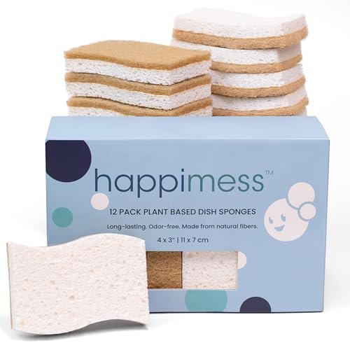 happimess Natural Non-Scratch Dish Sponge, Beige/White, Set of 12 by Happimess