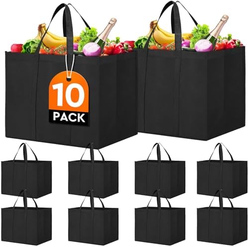 Reusable Grocery Shopping Bags 10 Pack Large Foldable Tote Bags Bulk by WiseLife