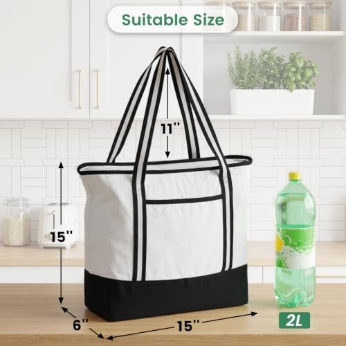 Carbrea 15 Inch Large Canvas Tote Bag with Bottom Support, White, 1 Pack - Image 2