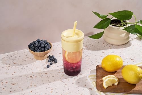 Ello Ava 18oz Glass Tumbler with Straw and Lid for Iced Coffee, Lemon - Image 2